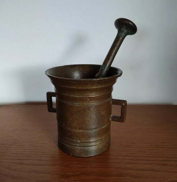 Antiker Apotheker Mörser inkl. Pistill Alt Bronze/Messing 3,6kg Arzt Stößel 14cm