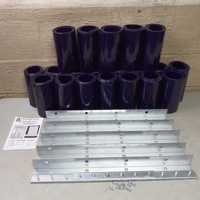 20 Steiner 8" x 8' Welding Curtain Strips W/ 5 Brackets Blue Pvc *MISSING HARDWR