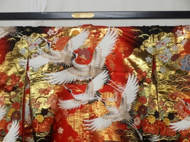 Japanese Kimono Uchikake Luxurious Wedding Pure Silk Red/Gold Crane japan 2