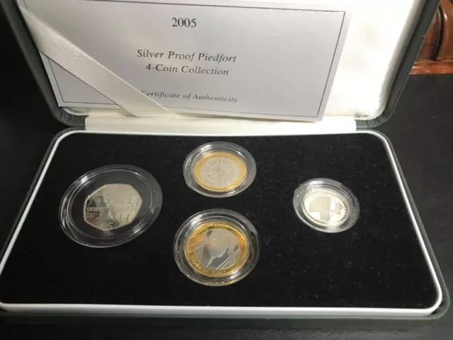 Royal Mint 2005 UK Silver Proof Piedfort Annual Four Coin Set Boxed With COA