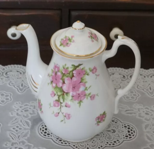 VINTAGE New Chelsea Bone China Staffs Pink floral Teapot, England