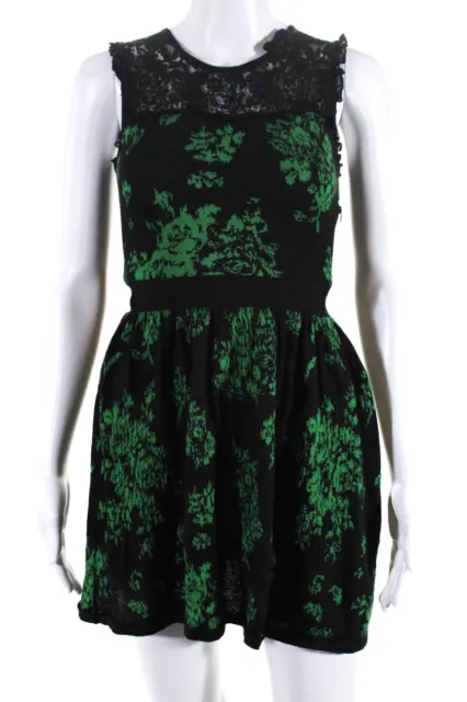 RED Valentino Womens Floral Print A Line Dress Black Green Size Extra Small