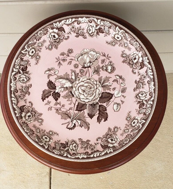 Huge Charger Plate Pink and White Flower, Plant Plate Enamel Style plate Vintage