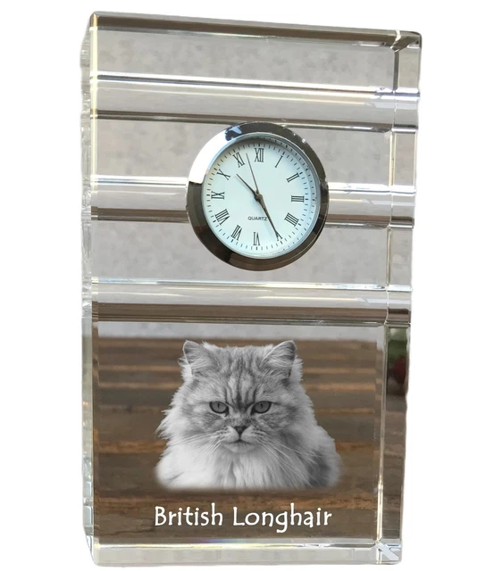 Horloge Murale Ronde En Verre - Design Chat Gris - 30 Cm - Mouvement Quartz