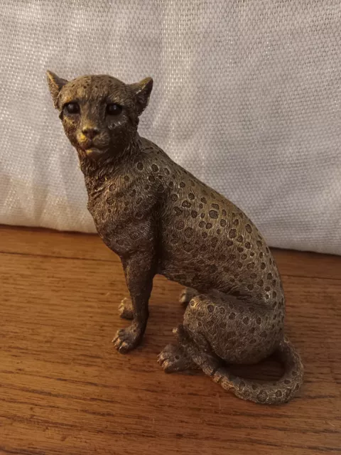 Panther Cheetah Modern Brass Color Resin Art Sculpture Statue Leopard