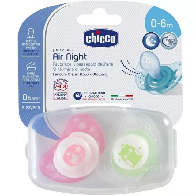 Chicco PhysioForma Succhietto Air Night Luminescente al Buio 0-6 Mesi Tettarella