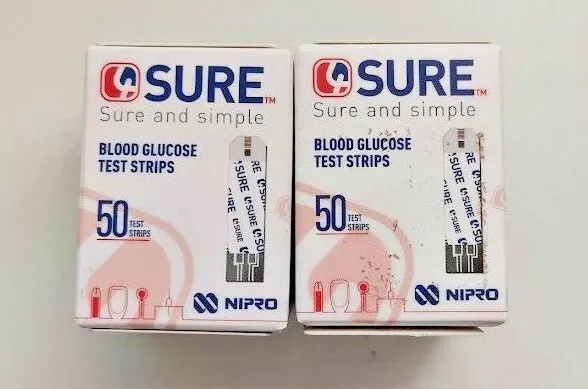 4Sure Sangre Glucosa Diabético Prueba Tiras Reactivas - Nipro - 2 Cajas De