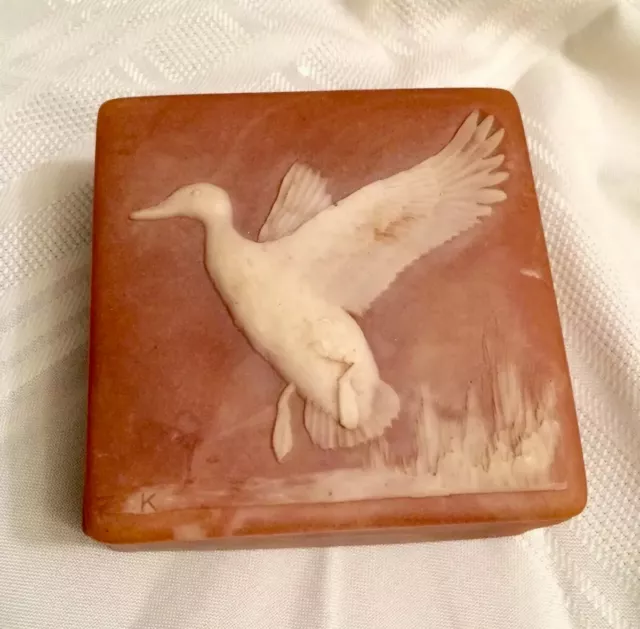 Beautiful Design Gifts Intern ' L Carved Soapstone Mallard Duck Bird Trinket Box