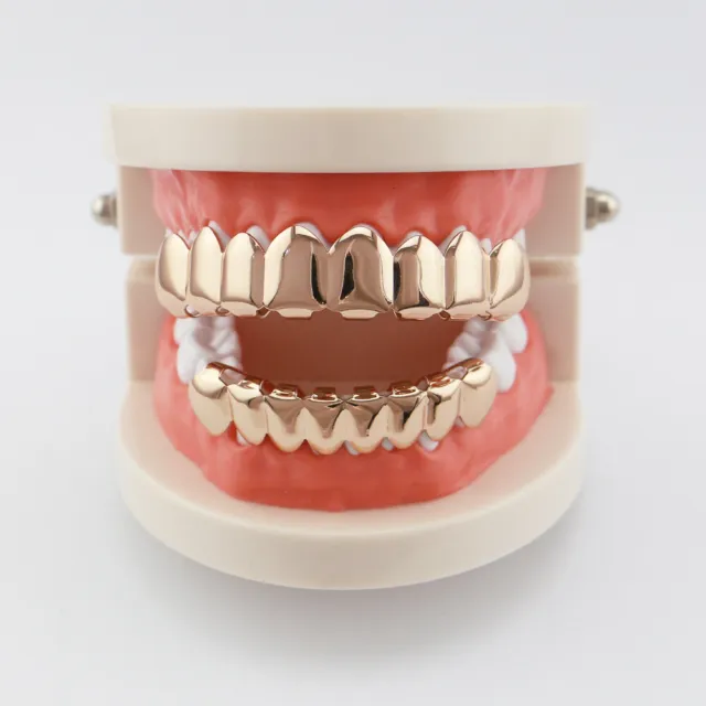 18K White Top Gold Plated Mouth GRILLZ Custom Teeth Bottom Silver Grill