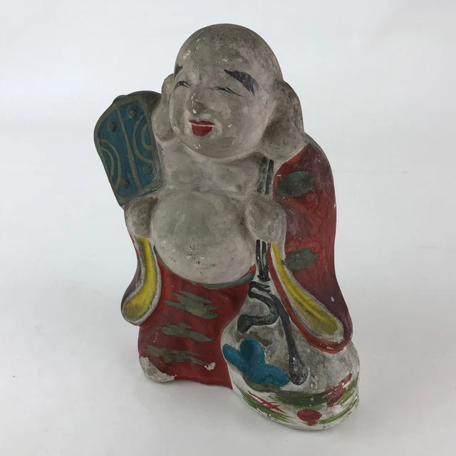 Antique Japanese Clay Doll Ningyo 7 Lucky Gods Buddhist Hotei Statue BD855