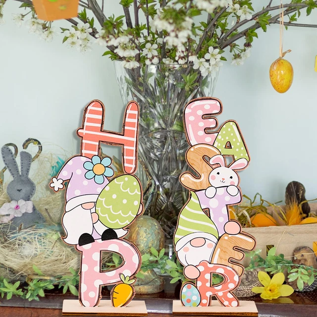 2 pièces décorations de Pâques en bois signe de Table ornements d'artisanat