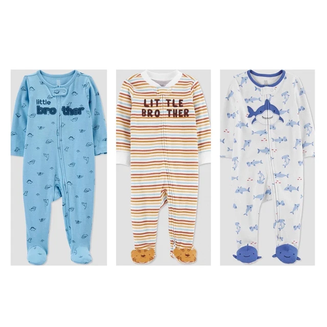 3 Carters Baby Boy One Piece L/S Bodysuit Little Brother Shark Dino Lion 9 Month