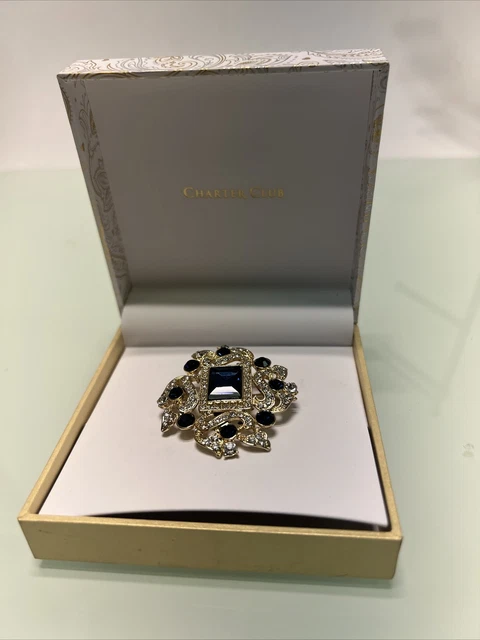 Macys Sapphire Blue& Emerald Green Peacock Crystal Flower Brooch Pin in Gift Box