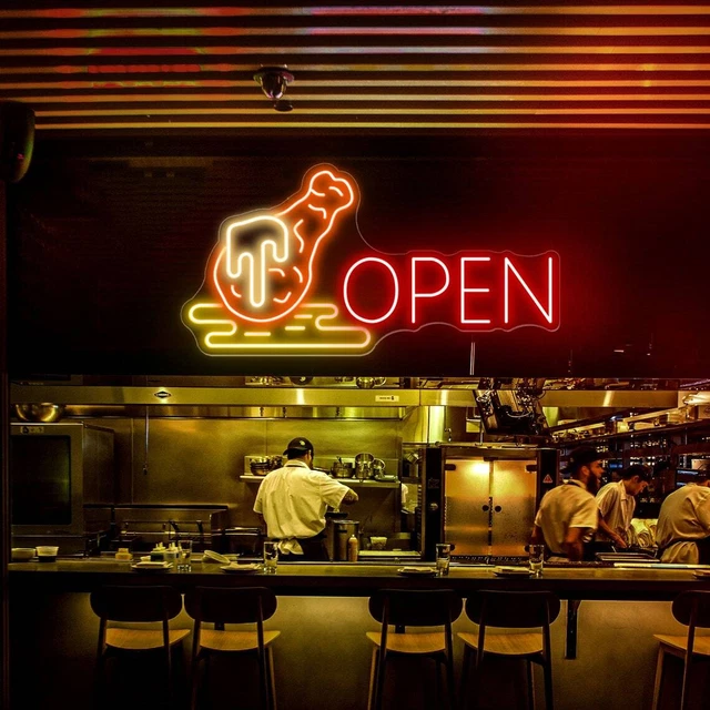 Open Chicken thighs Neon Sign for Restaurant Sign Business Logo Fast food Signs