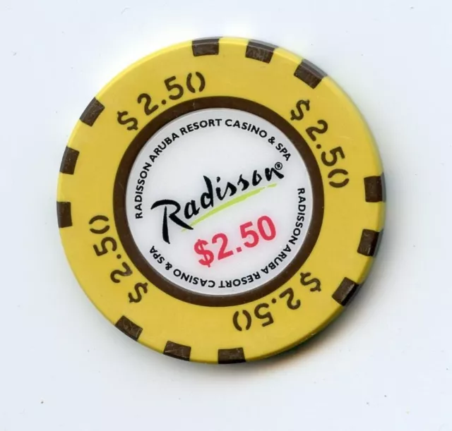 2.50 Chip from the Radisson Casino Palm Beach Aruba Mustard