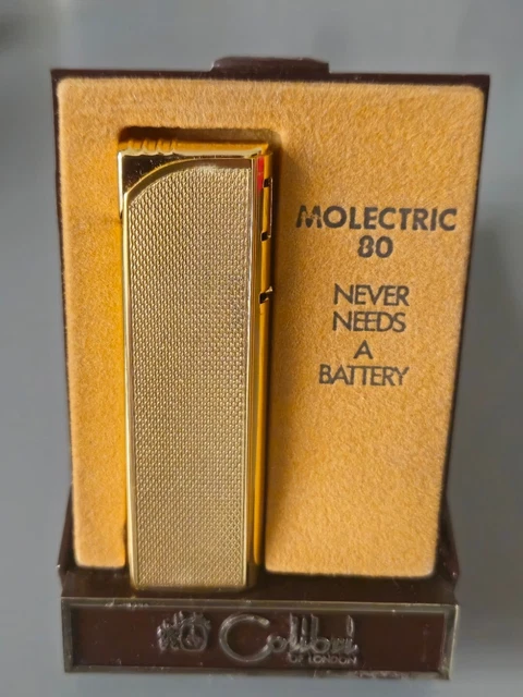 Rare Vintage Cased Colibri Molectric 80 Engine Turned Metal Cigarette Lighter
