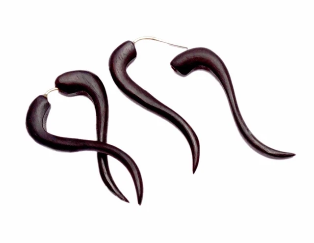 A Pair of Black Natural Wood USA African Coconut Organic Wooden Earrings EAR409