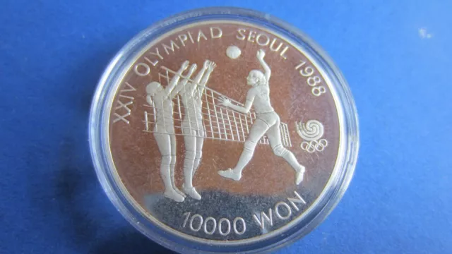 South Korea Silver 10000 Won 1987 Olympiad Seoul Volleyball IN Pp Encapsulated