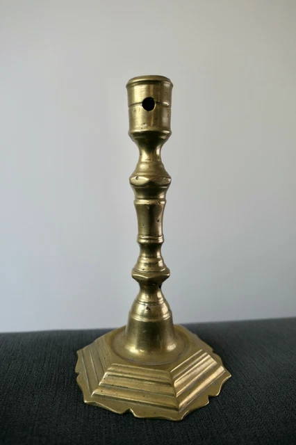 Ancien Bougeoir Bronze Décor Feuille de Chêne & Gland H27cm / 19e