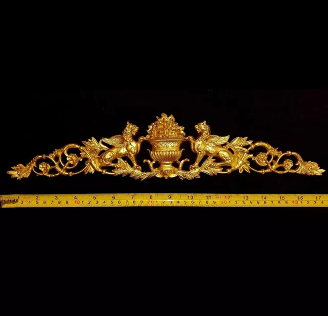 Large French Antique Empire Onlay Griffin Gold Gilt Dore Wall Applique Moulding