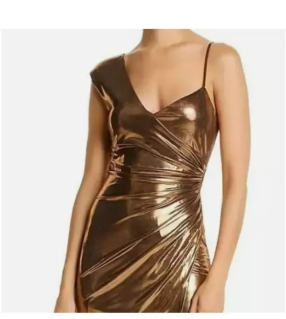 NEW BCBG MAXAZRIA Metallic One Shoulder Sheath Dress Rose Gold Size XXS FDJ62439