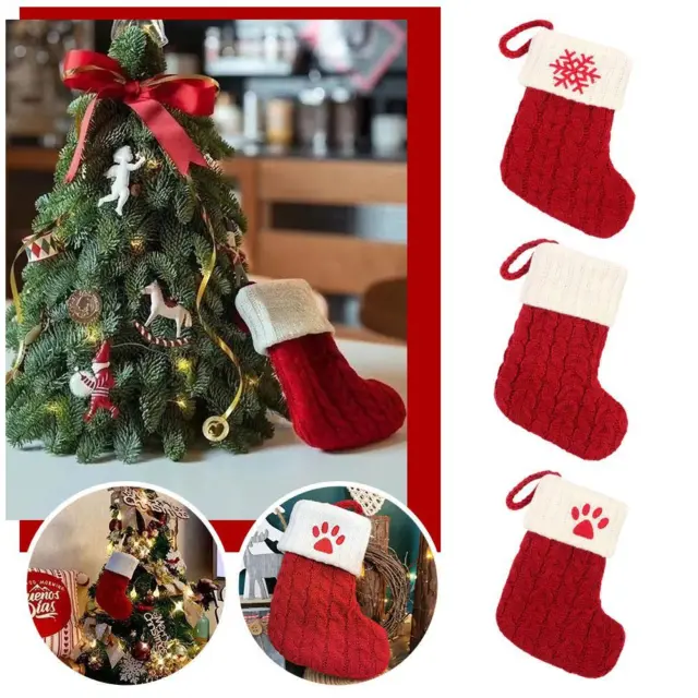 Christmas Socks Knitting Snowflake Letter Stocking Christmas 4R Decoration N1J5