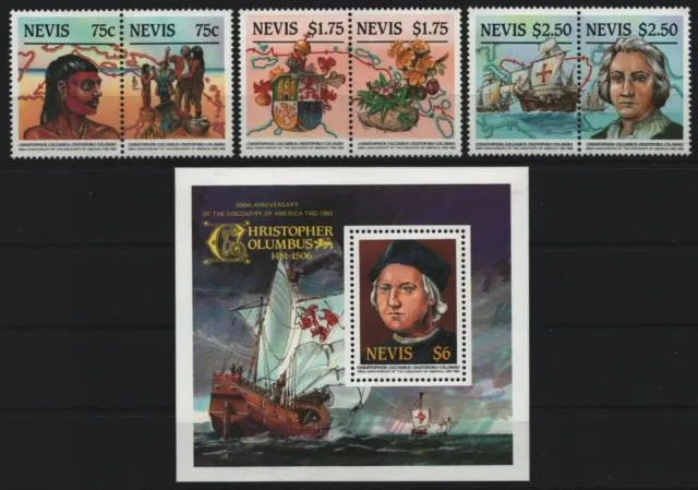 Nevis 1986 - Mi-Nr. 365-370 & Block 9 ** - MNH - Schiffe / Ships - Columbus