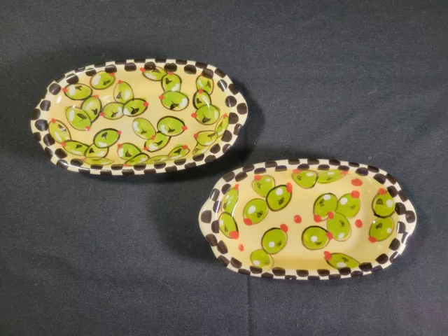Vintage 2 Robin Sterling Ceramics Olives Checkerboard Small Oval Trays Plates