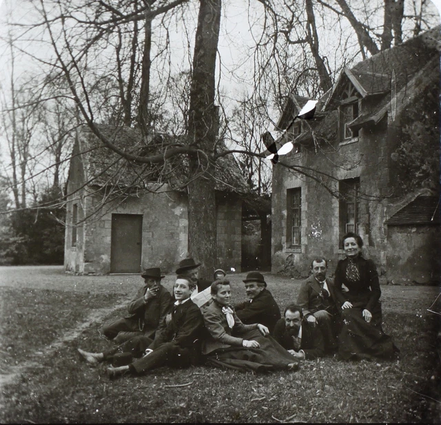 Famille c1900 Photo Plaque de verre Stereo Vintage V34L3n