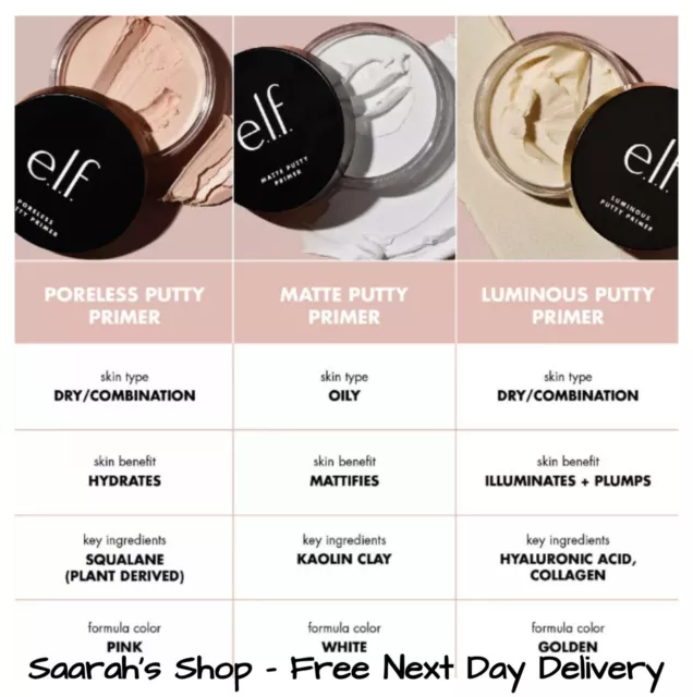 E.L.F elf Poreless, Matte Or Luminous Putty Primer | Vegan, Paraben Cruelty Free