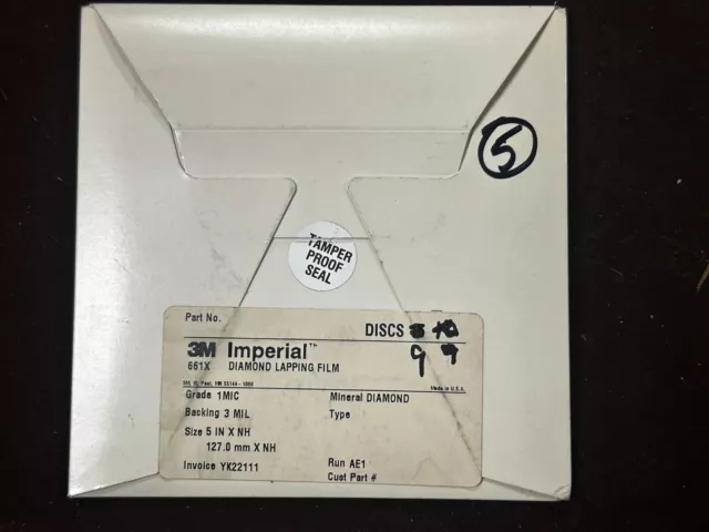 MACHINIST  Unused 3M Imperial Diamond Lapping Film 661X  1 MIC  9 - 5" Disks #5