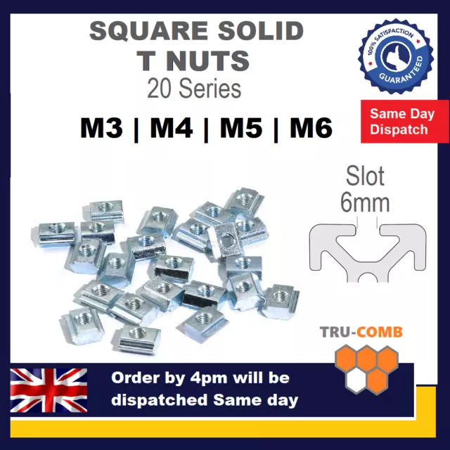 T nut M3 M4 M5 M6 Square Solid Sliding Aluminium Extrusion 20 Series Profile UK