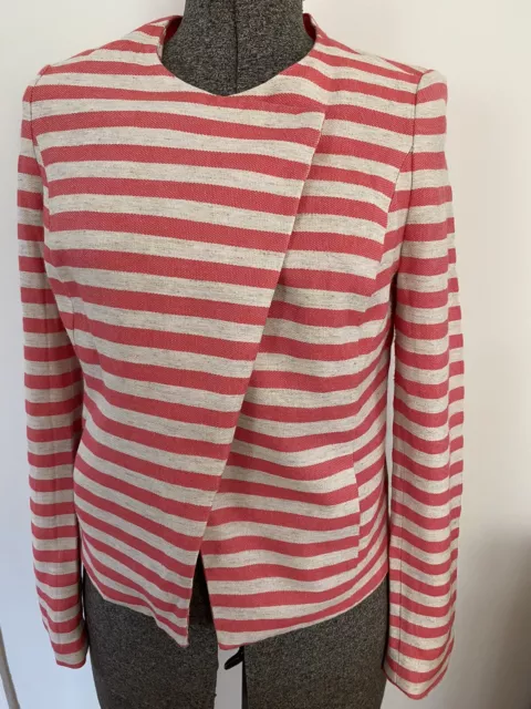 The Limited Blazer Coral & Ivory Striped Linen Blend Lined Jacket Sz XS