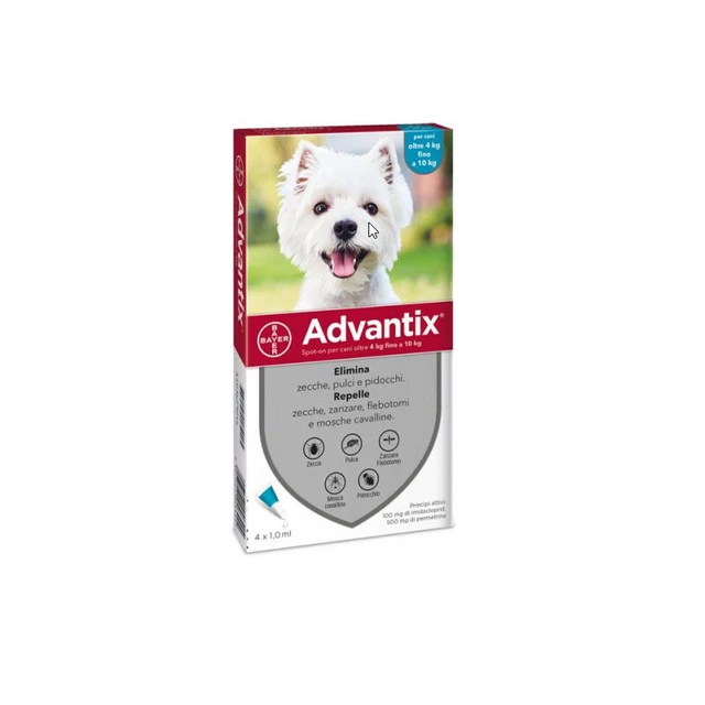 ELANCO - Advantix Spot On per cani da 4 kg a 10 kg 4 pipette