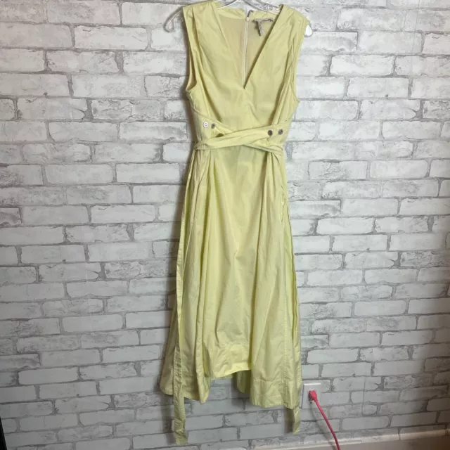 3.1 PHILLIP LIM 100% Cotton Sleeveless V-Neck Yellow Belted Dress SIZE 10