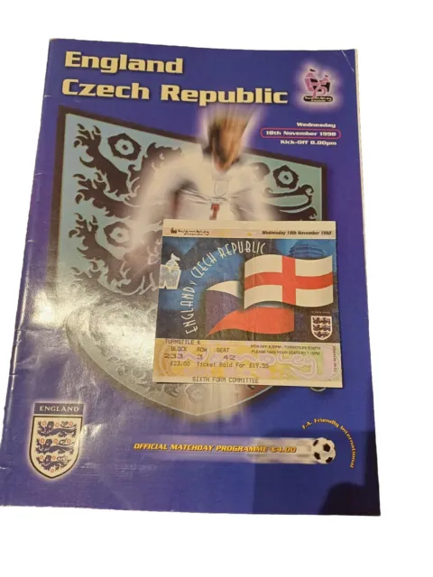 England V  CZECH Republic Programme 18th November 1998 Friendly With Ticket Stub