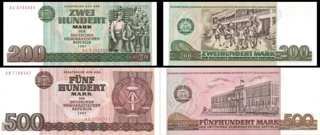 Orig. DDR Banknoten 200 + 500 Mark 1985 Kassenfrisch / UNC