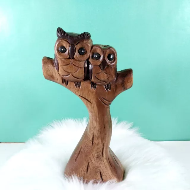 WOODEN OWLS Wood Carved Handmade Collectible Gift Home Decor 10" High So Cute #2