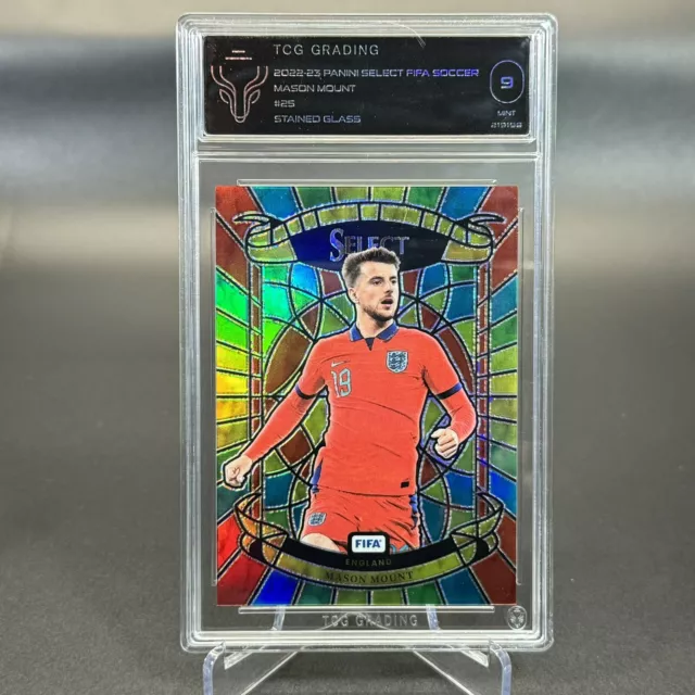 2022-23 Panini Select FIFA Soccer Mason Mount Stained Glass Case Hit England MU