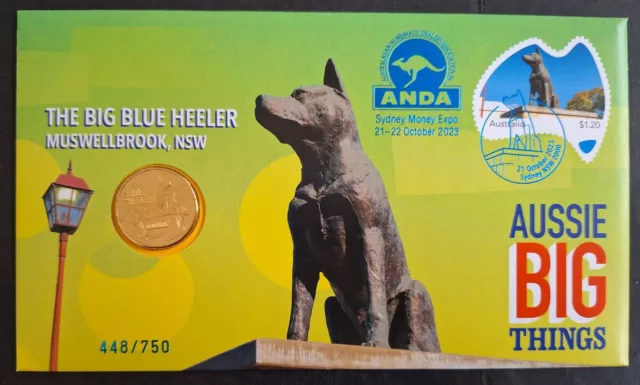 2023 Australia Aussie Big Things- Blue Heeler ANDA PNC $1 UNC coin & $1.20 stamp