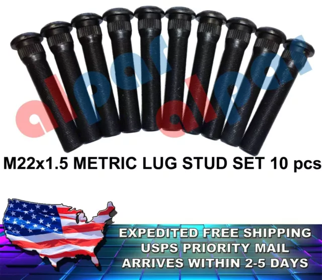 10 pcs Metric M22x1.5 Lug Stud Wheel Bolt Ref: E-6034 4-25/32 in Long, Serrated