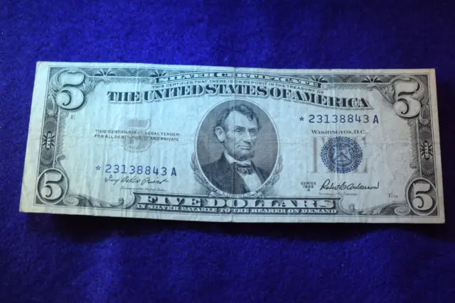 1953-A $5 Silver Certificate Great Star Note!--Fr# 1656*!  #870