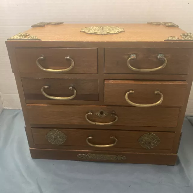 Vintage Antique Japanese Tansu Jewelry Chest Box (each Drawer Signed See Pics)