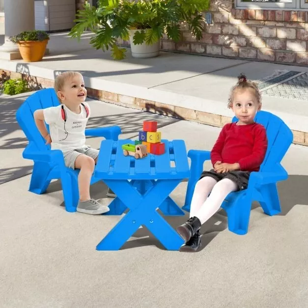 Kids Table and Chairs Set Steel Children Activity Table with Adirondack Chairs