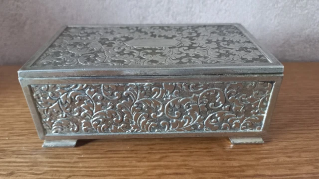 Petite Boîte Rectangulaire Métal Aspect Cuir Argenté - Déco Ou Rangement - Occasion