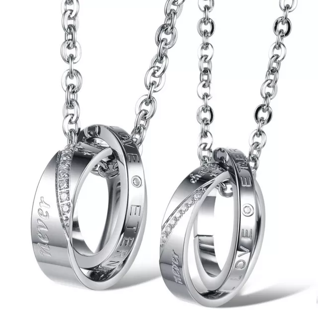 Titanium Steel Promise Wedding silver"Never change love" couple necklaces 1pair