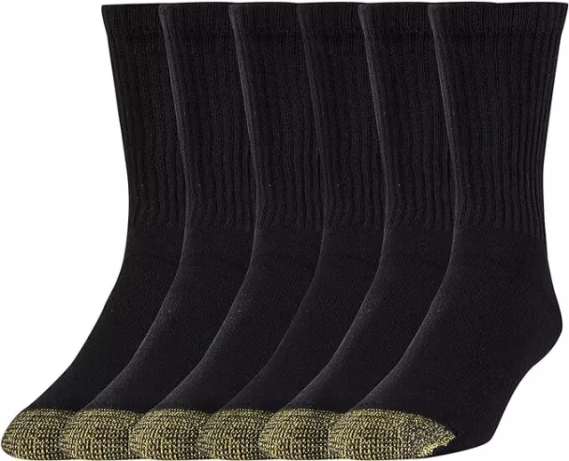 Gold Toe Men's 656S Cotton Crew Athletic Socks, Black, 6 Pairs,  Large 6-12.5