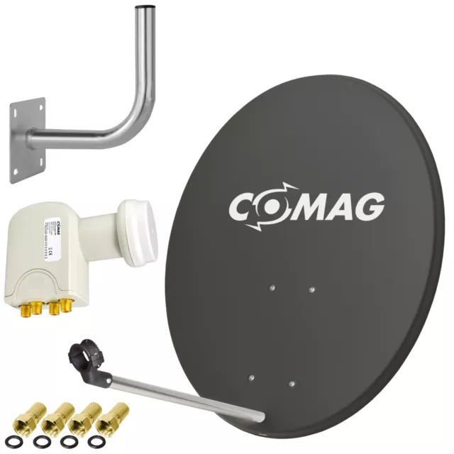 Système satellite numérique COMAG 80 cm bol miroir satellite + QUAD LNB + support mural