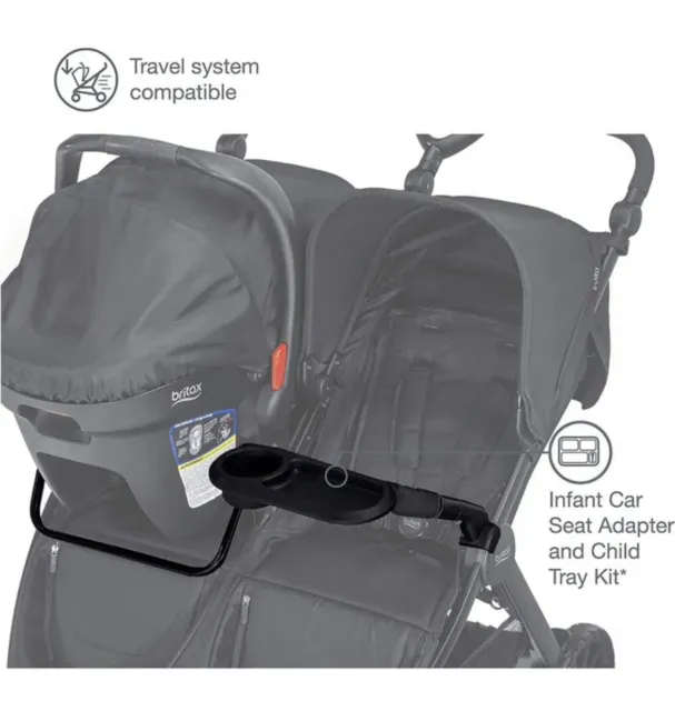 Britax B-Lively Double Stroller Infant Car Seat Adapter & Child Tray Kit
