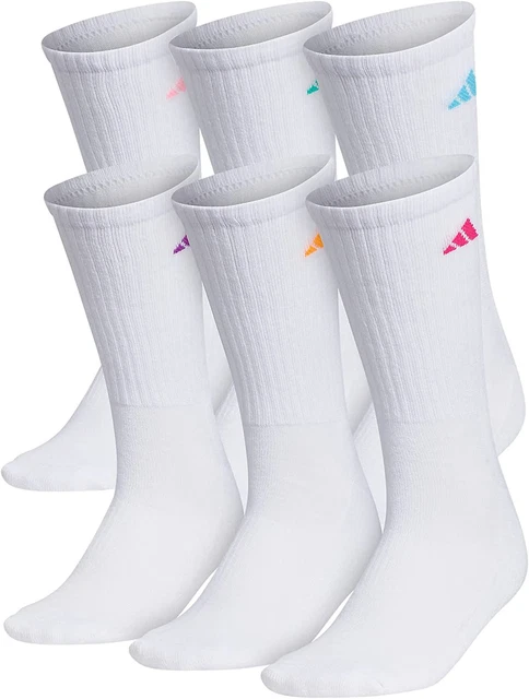 adidas Women's Athletic Cushioned 6-Pack Medium, White/Shock Pink/Bright Cyan
